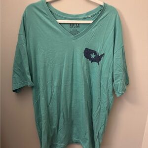 Teal V-Neck T-Shirt with USA Graphic